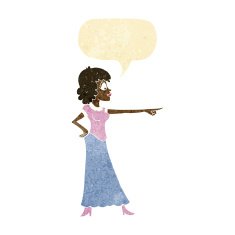 cartoon woman pointing finger with speech bubble N2