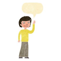 cartoon friendly boy waving with speech bubble N2