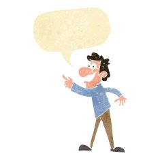 cartoon man pointing and laughing with speech bubble N2