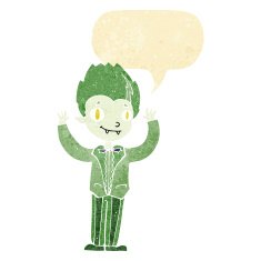 cartoon vampire boy with speech bubble
