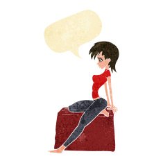 cartoon pin up pose girl with speech bubble