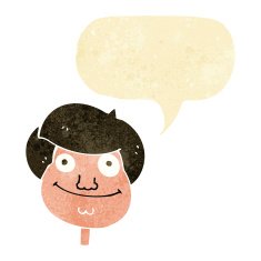 cartoon happy boy's face with speech bubble
