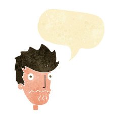 cartoon nervous man with speech bubble N7