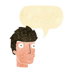cartoon nervous man with speech bubble N8