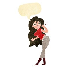 cartoon woman raising fist with speech bubble N2