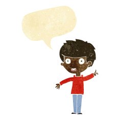 cartoon boy with idea speech bubble N13
