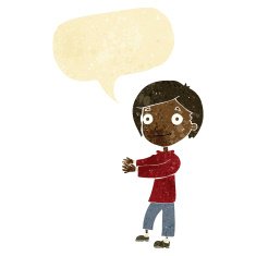 Cartoon happy boy with speech bubble N6