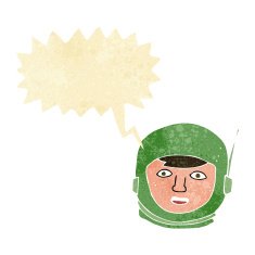 cartoon astronaut head with speech bubble