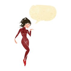 cartoon future space woman with speech bubble N2