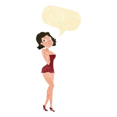 cartoon attractive woman in short dress with speech bubble N2
