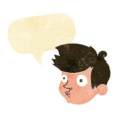 cartoon staring boy with speech bubble