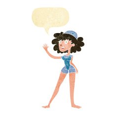 cartoon swimmer woman with speech bubble N2