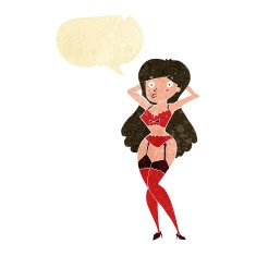 cartoon woman in lingerie with speech bubble N8