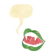 cartoon vampire lips with speech bubble