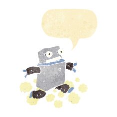 cartoon running robot with speech bubble N2