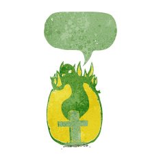cartoon ghost rising from grave with speech bubble N3