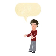 cartoon man explaining with speech bubble
