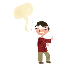 cartoon boy with popping out eyes speech bubble