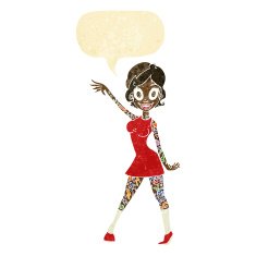 cartoon woman with tattoos speech bubble