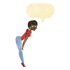 cartoon woman looking at something with speech bubble