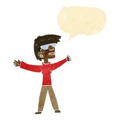 cartoon woman wearing glasses with speech bubble