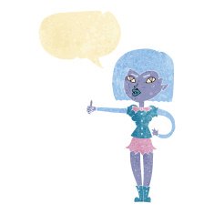 cartoon vampire girl giving thumbs up with speech bubble