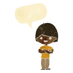 cartoon man with crossed arms speech bubble