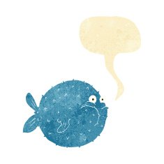 cartoon puffer fish with speech bubble N2