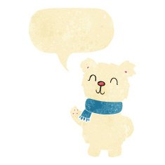cartoon waving polar bear with speech bubble N3