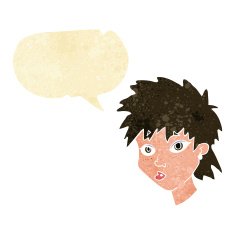 cartoon curious girl with speech bubble