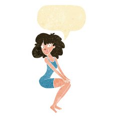 cartoon sitting woman in dress with speech bubble N2