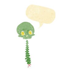 spooky cartoon sull and spine with speech bubble N2