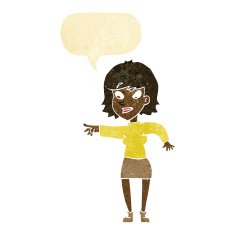 cartoon woman pointing with speech bubble N10