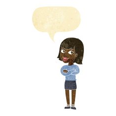 cartoon happy woman looking over with speech bubble