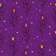 Seamless pattern with shining doodle harebells on dark violet background