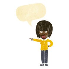 cartoon pointing annoyed woman with speech bubble