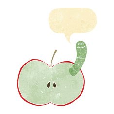 cartoon apple with worm speech bubble N4