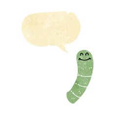 cartoon worm with speech bubble