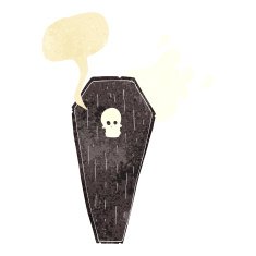 spooky cartoon coffin with speech bubble N2