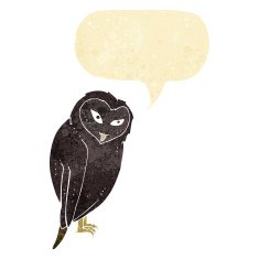 Cartoon owl with speech bubble N5