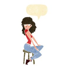 cartoon woman striking pose with speech bubble N2