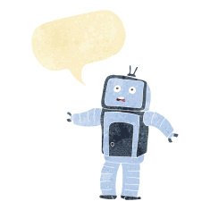cartoon funny robot with speech bubble N5