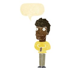 cartoon worried man with speech bubble N6