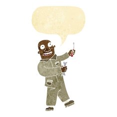 cartoon mechanic with speech bubble