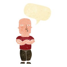 cartoon tough guy with speech bubble
