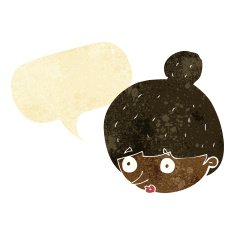 cartoon surprised woman's face with speech bubble