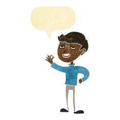 cartoon man making excellent gesture with speech bubble