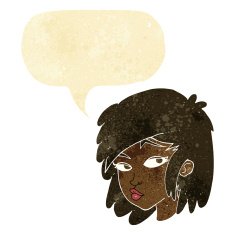 cartoon curious woman with speech bubble N2