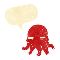 cartoon alien face with speech bubble