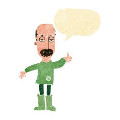 cartoon annoyed old man with speech bubble N2